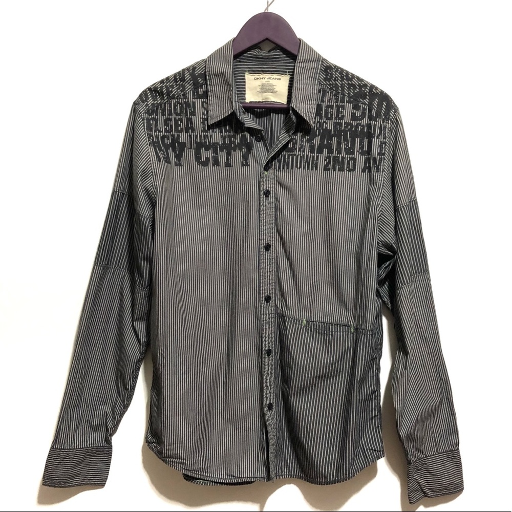 DKNY Jeans Men’s Stripe Button Down Graffiti Shirt